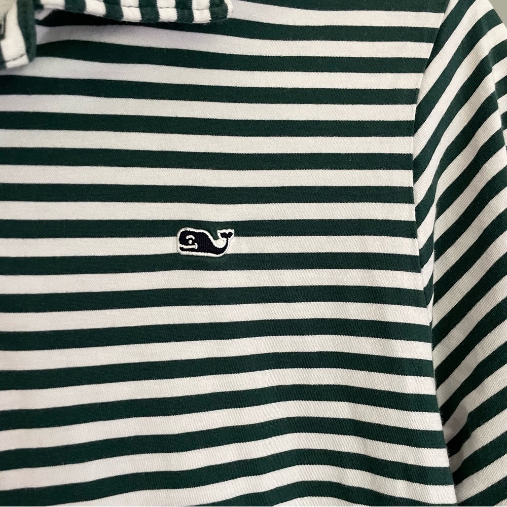 3 for $30 | Vineyard Vines 100% Pima Cotton Green White Stripe Long Sleeve Polo - Picture 4 of 15